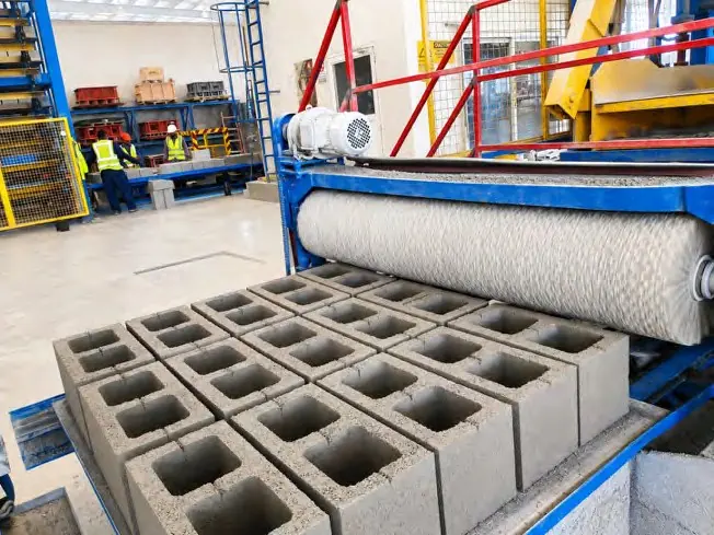 Hollow and solid concrete blocks on the production line