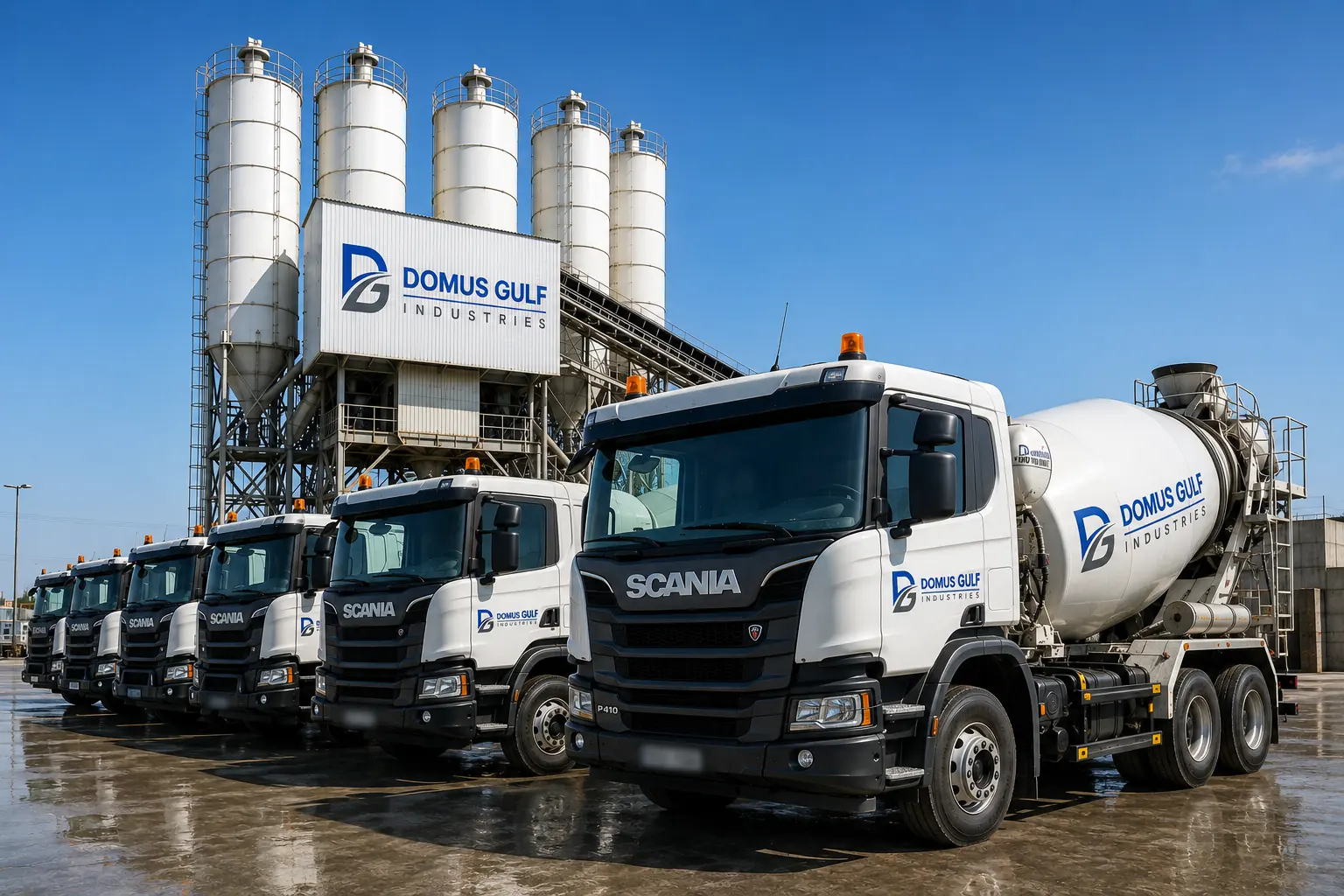 Scania transit mixer fleet at the Domus Gulf Industries batching plant, ICAD III