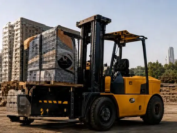 Forklift loading materials for site delivery